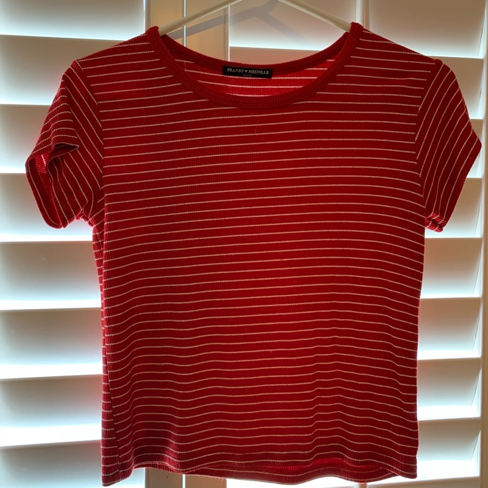brandy melville red/white striped cropped shirt